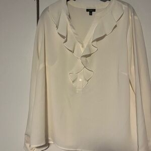 Talbots Cream Ruffle Front Blouse